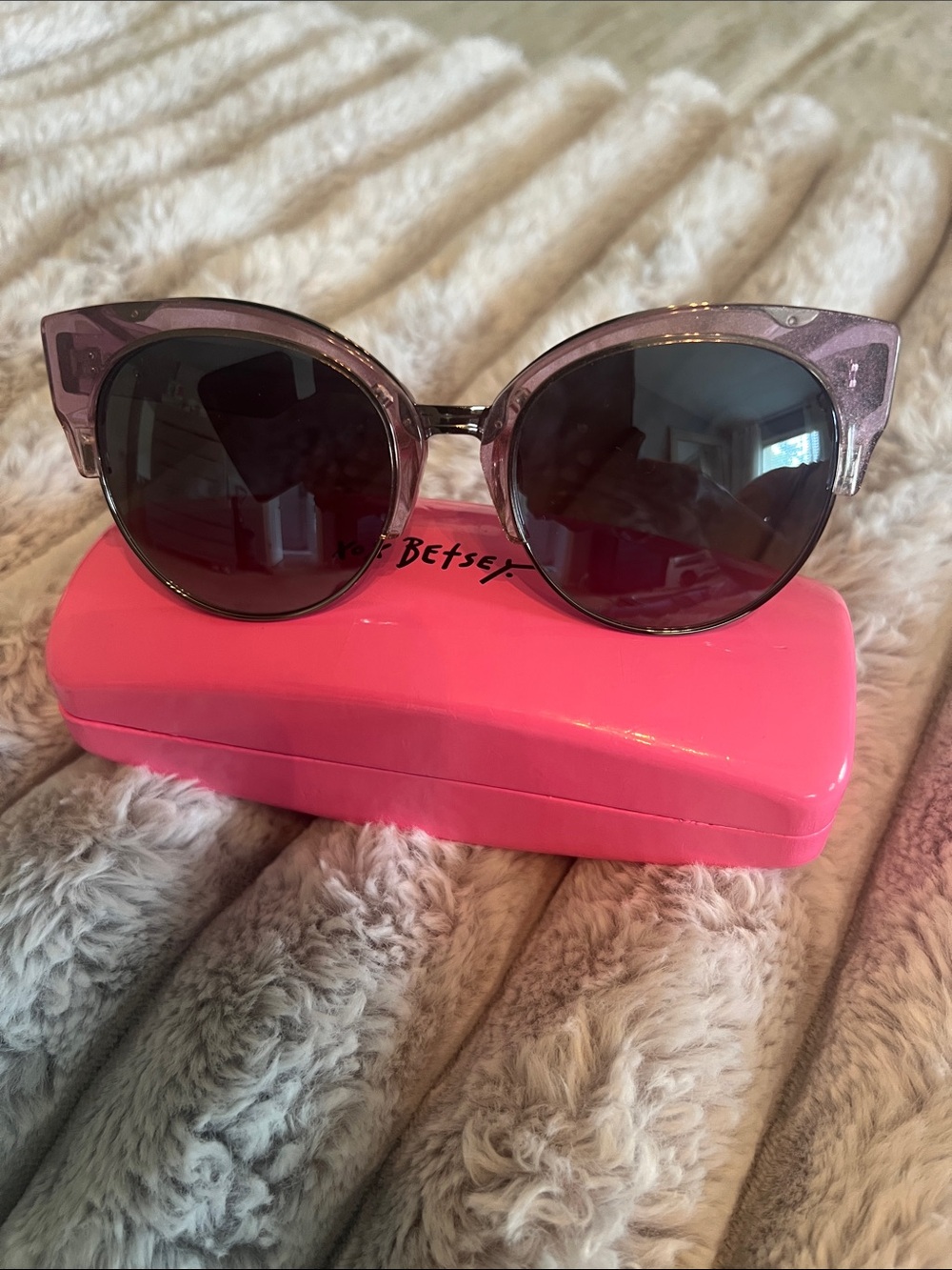 Betsey Johnson Purple-Pink Cat Eye Sunglasses with Dark Lenses
